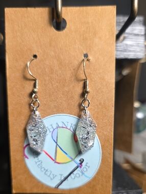 Silver Glitter Resin Geometric Drop Earrings